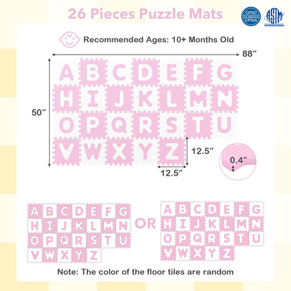 26 Pieces Interlocking ABC Play Mats with Detachable Letters
