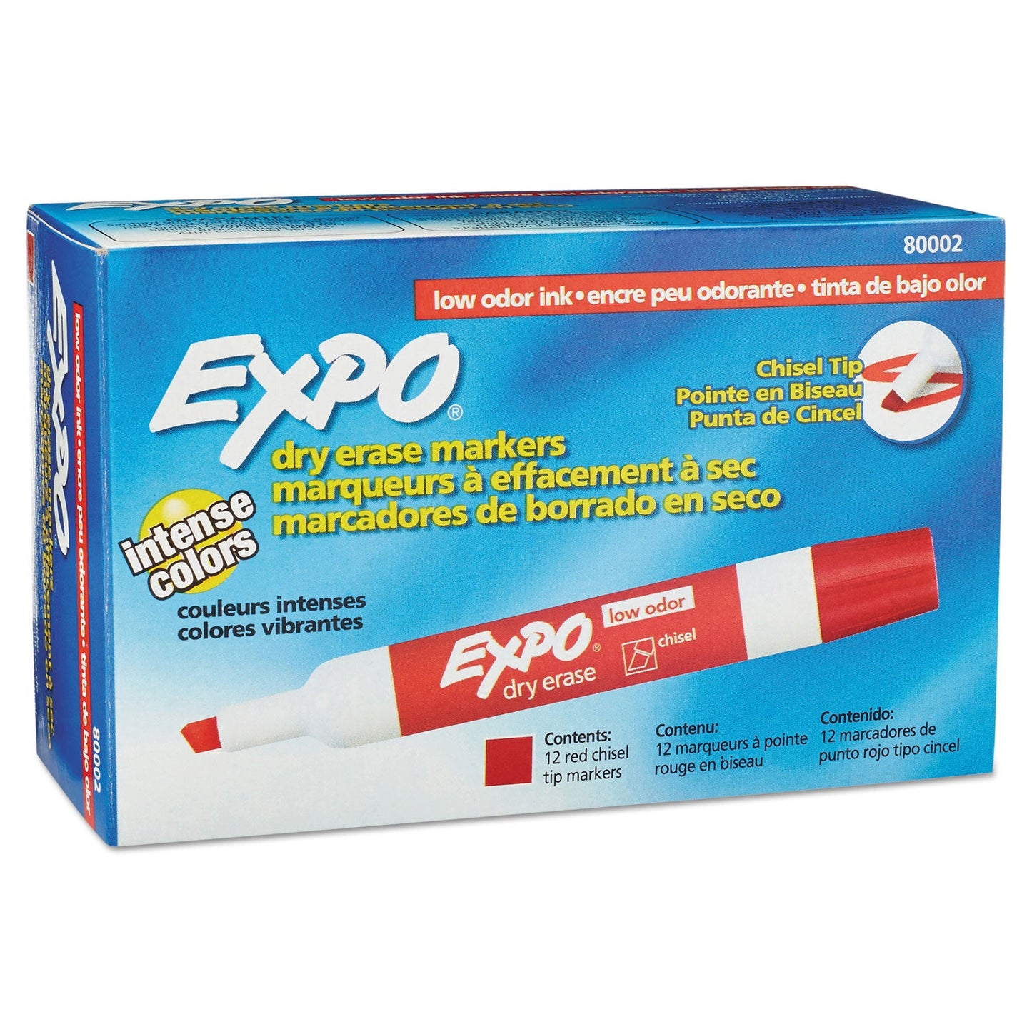 EXPO Low-Odor Dry-Erase Marker, Broad Chisel Tip, Red, Dozen