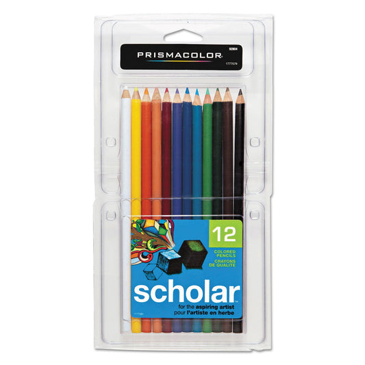 Prismacolor Scholar Colored Pencil Set, 3 mm, 2B (#2), Assorted Lead/Barrel Colors, Dozen