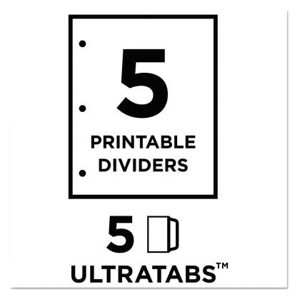 Avery Movable Tab Dividers with Color Tabs, 5-Tab, 11 x 8.5, White, 1 Set