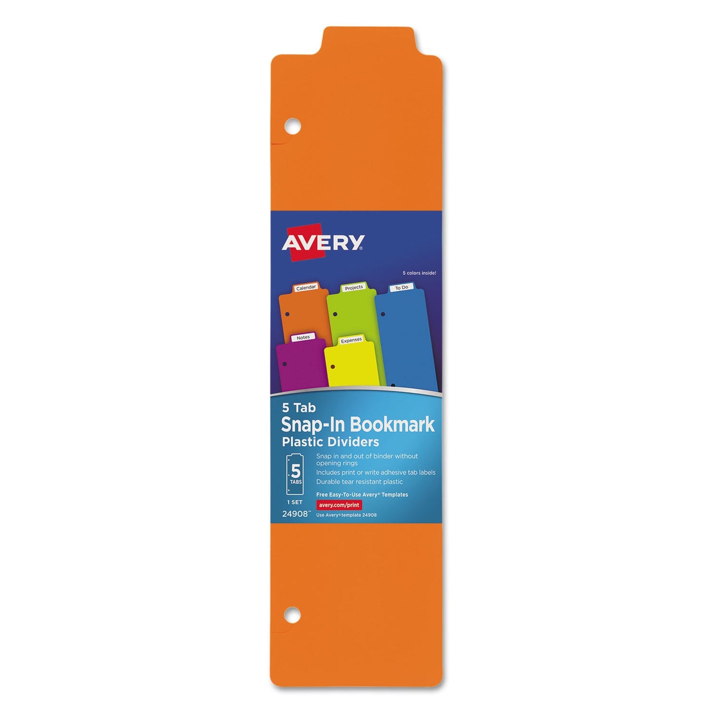 Avery Tabbed Snap-In Bookmark Plastic Dividers, 5-Tab, 11.5 x 3, Assorted, 1 Set