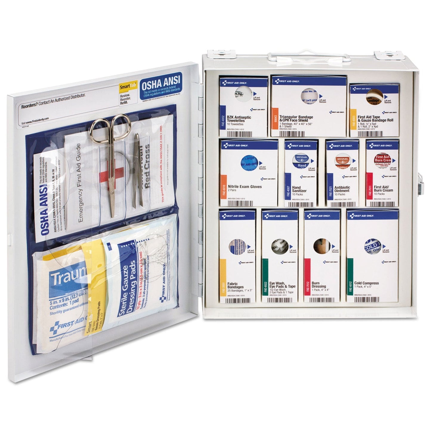 First Aid Only ANSI 2015 SmartCompliance General Business First Aid Station Class A, No Meds, 25 People, 94 Pieces, Metal Case