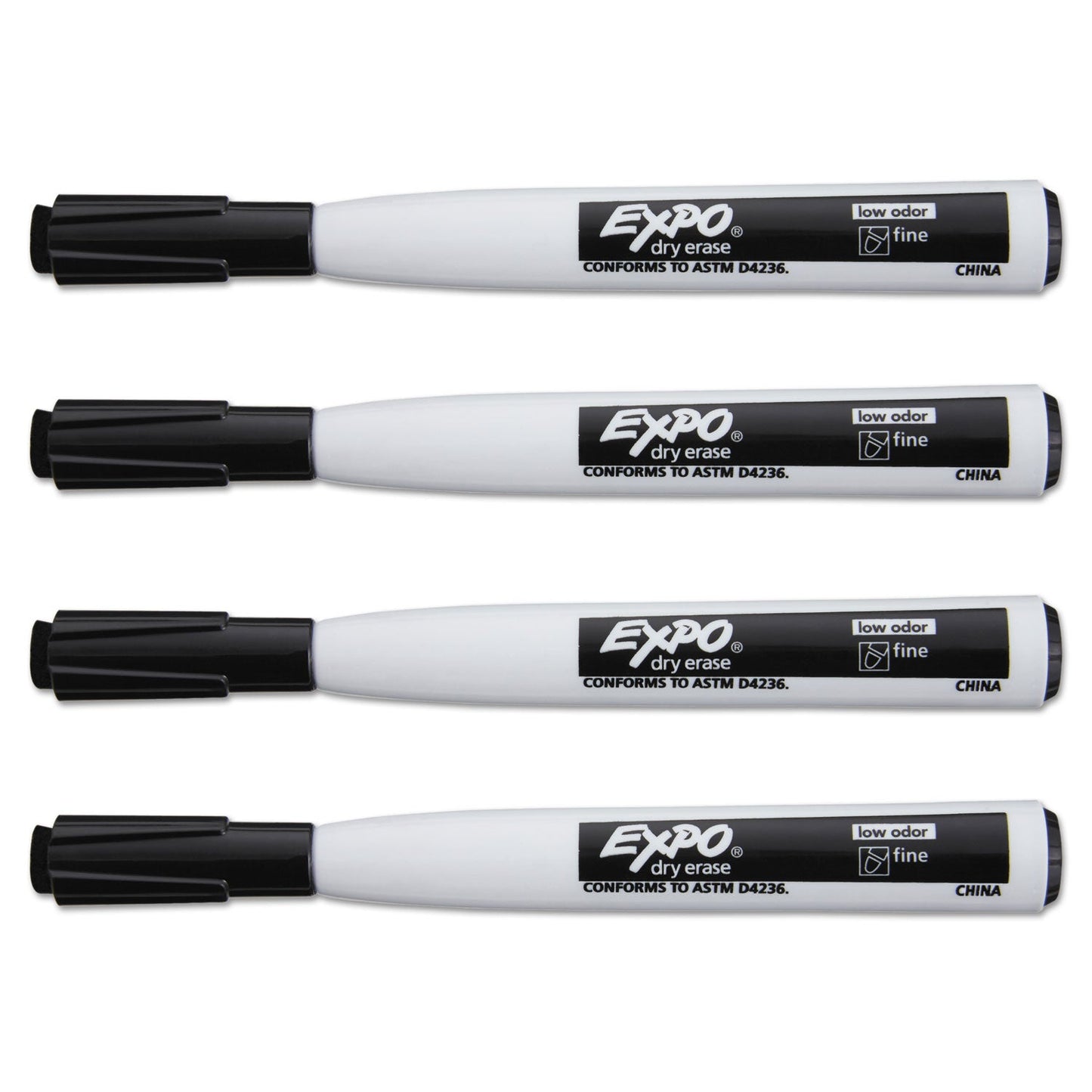EXPO Magnetic Dry Erase Marker, Fine Bullet Tip, Black, 4/Pack