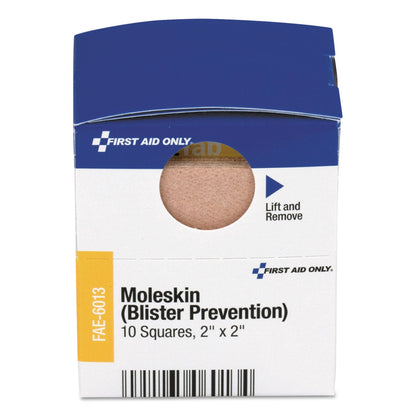 First Aid Only SmartCompliance Moleskin/Blister Protection, 2" Squares, 10/Box