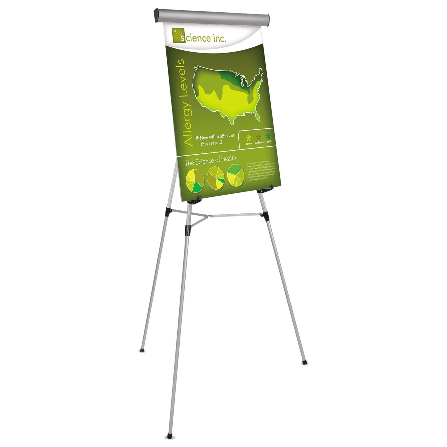 MasterVision Telescoping Tripod Display Easel, Adjusts 38" to 69" High, Metal, Silver