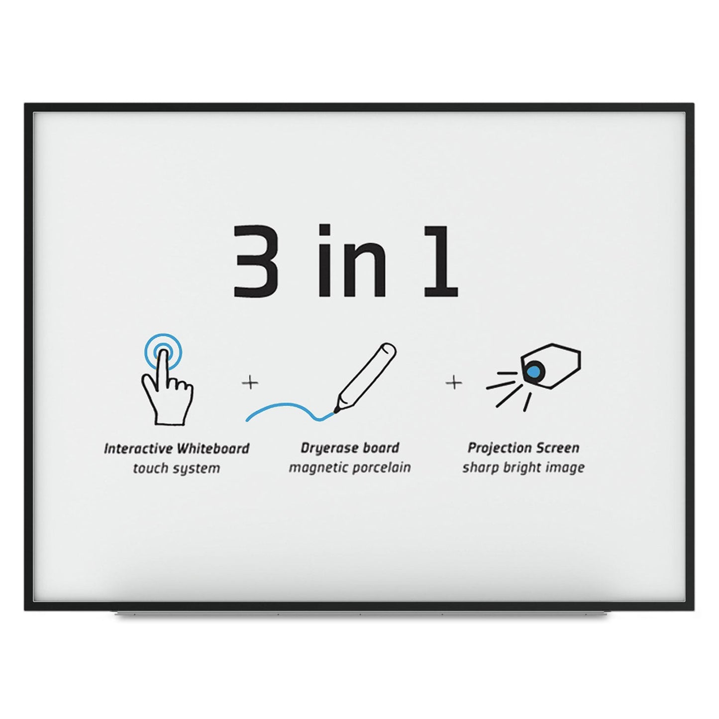 MasterVision Interactive Magnetic Dry Erase Board, 90 x 52 7/10 x 4 1/5, White/Black Frame