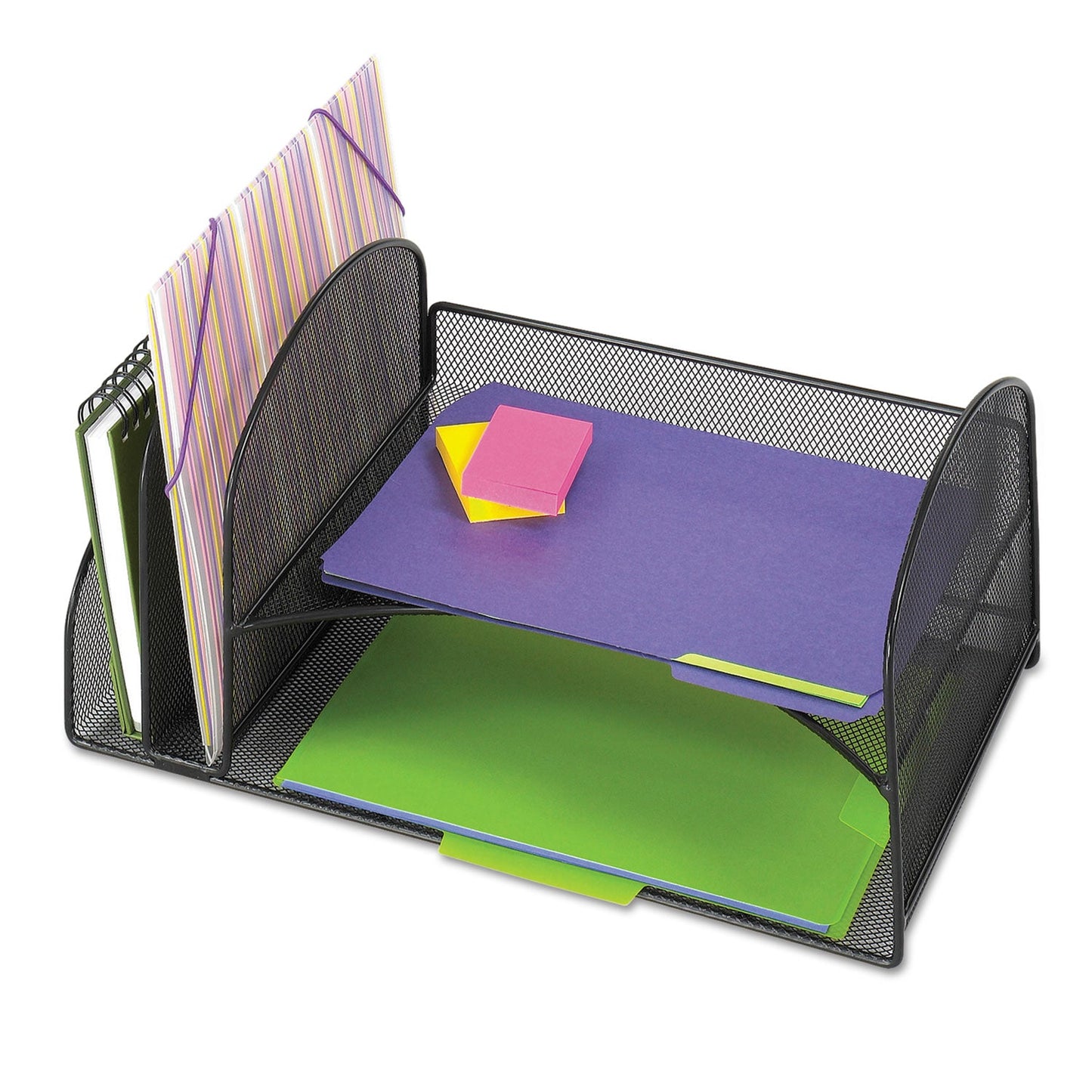 Safco Onyx Mesh Desk Organizer, Two Vertical/Two Horizontal Sections, Steel Mesh, 17 x 10.75 x 7.75, Black