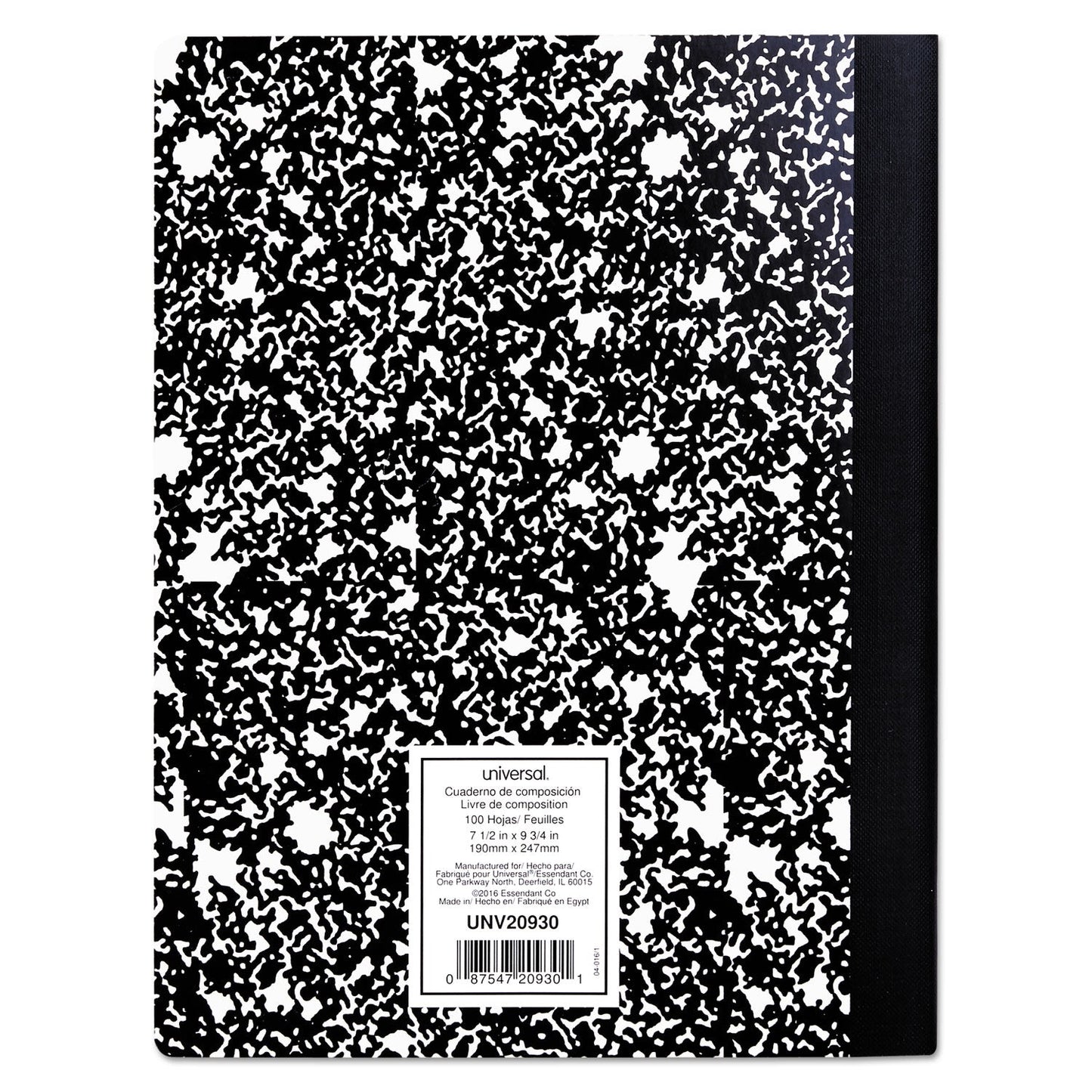 Universal Composition Book, Wide/Legal Rule, Black Marble Cover, 9.75 x 7.5, 100 Sheets