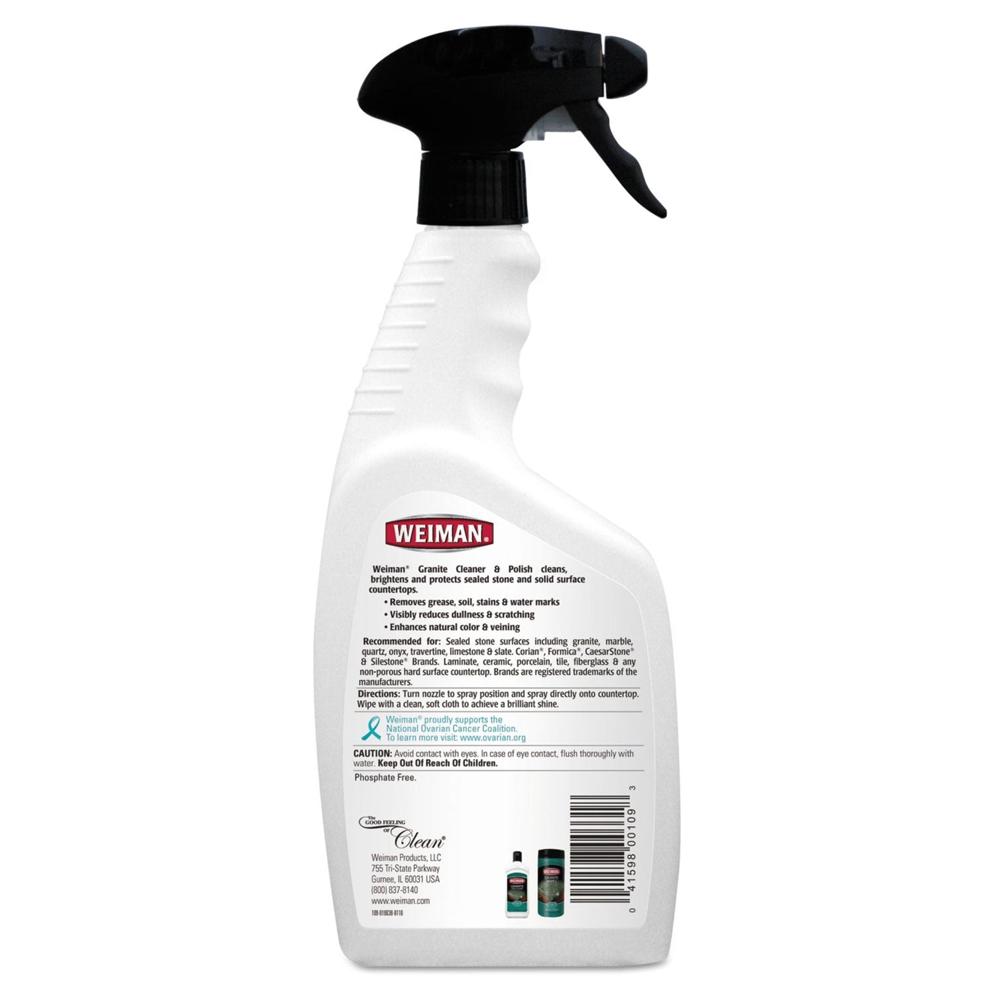 WEIMAN Granite Cleaner and Polish, Citrus Scent, 24 oz Spray Bottle, 6/Carton
