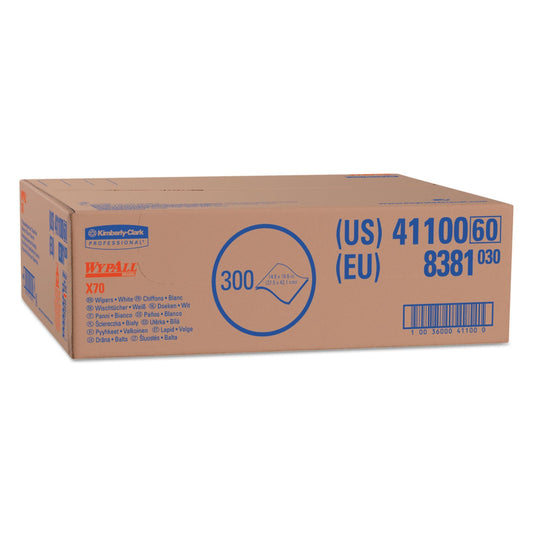 WypAll X70 Cloths, Flat Sheet, 16.6 x 14.9, White, 300/Carton