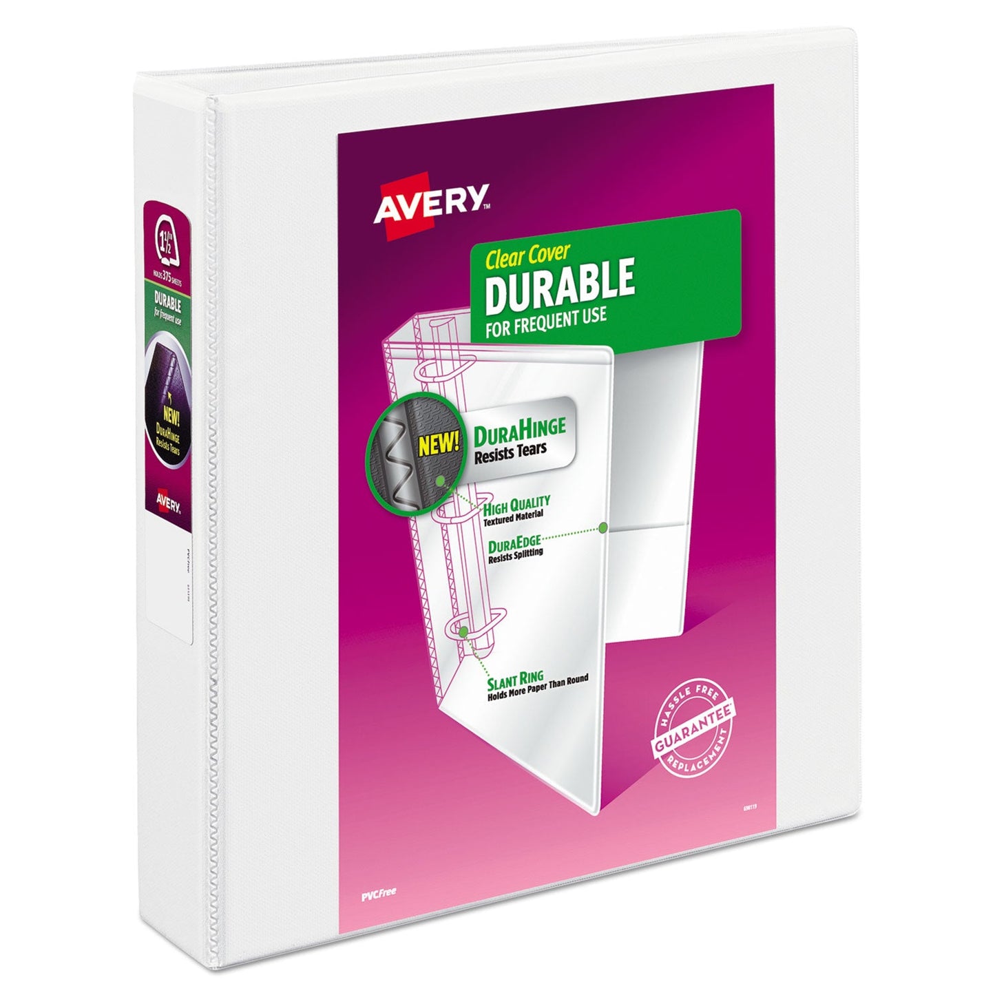 Avery Durable View Binder with DuraHinge and Slant Rings, 3 Rings, 1.5" Capacity, 11 x 8.5, White