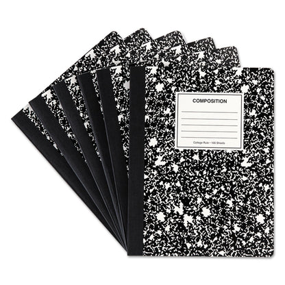 Universal Composition Book, Medium/College Rule, Black Marble Cover, 9.75 x 7.5, 100 Sheets, 6/Pack