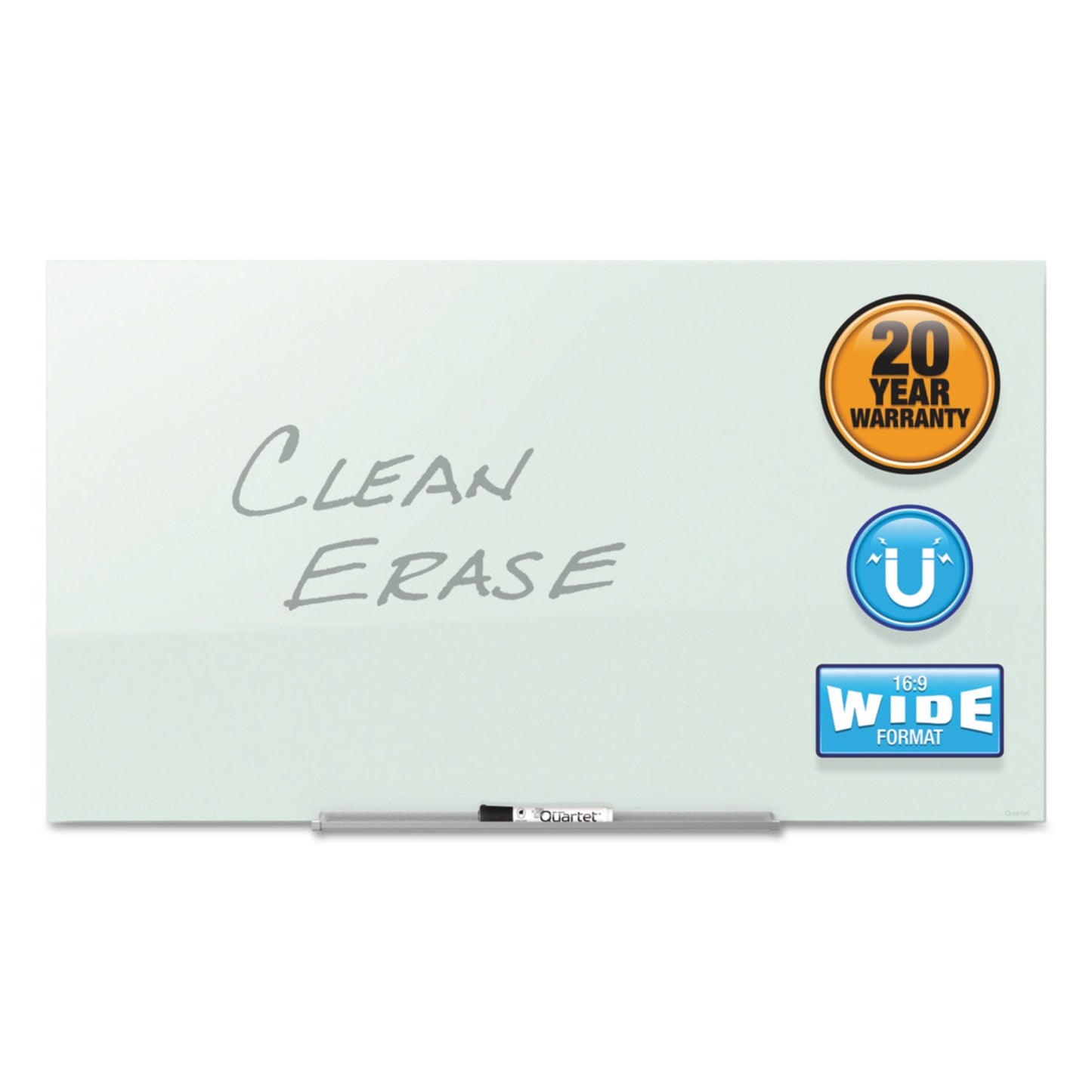 Quartet InvisaMount Magnetic Glass Marker Board, Frameless, 39" x 22", White Surface
