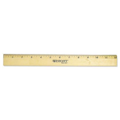 Westcott Wood Ruler with Single Metal Edge, Standard, 12" Long