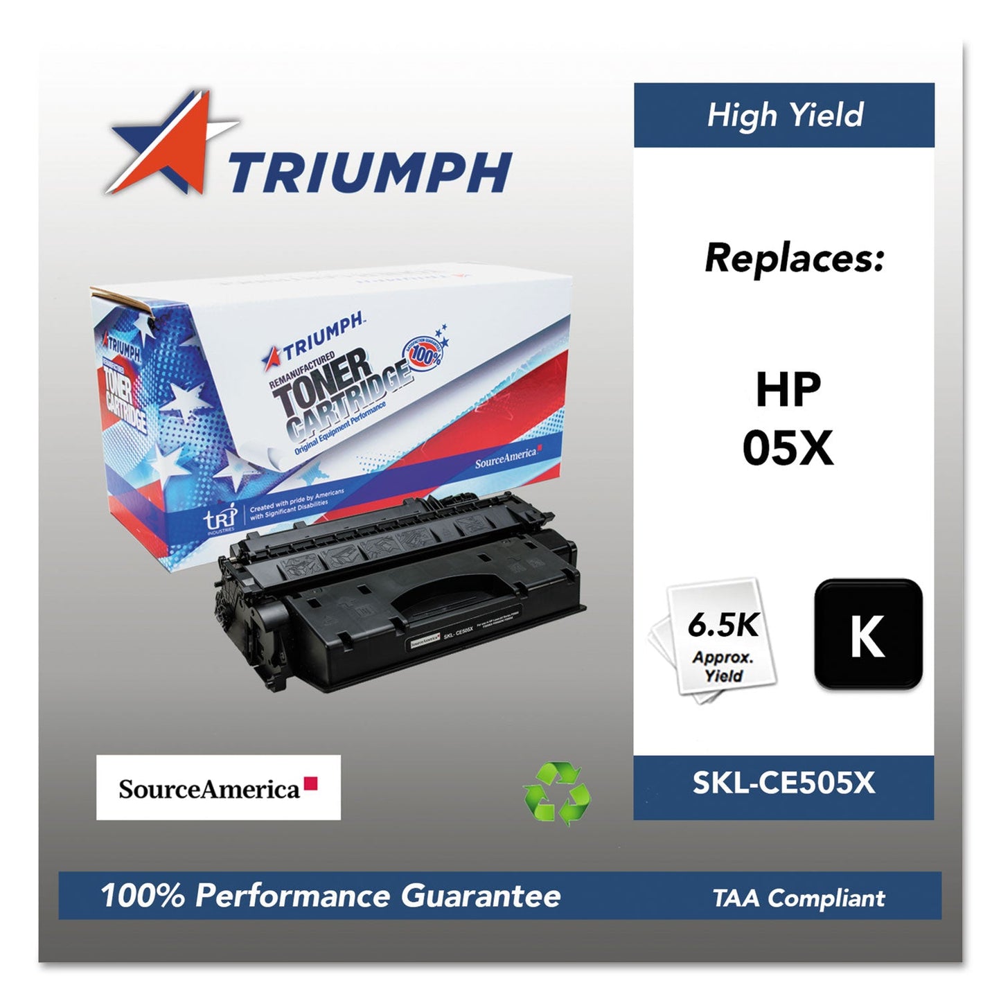 Triumph 751000NSH0967 Remanufactured CE505X (05X) High-Yield Toner, 6,500 Page-Yield, Black