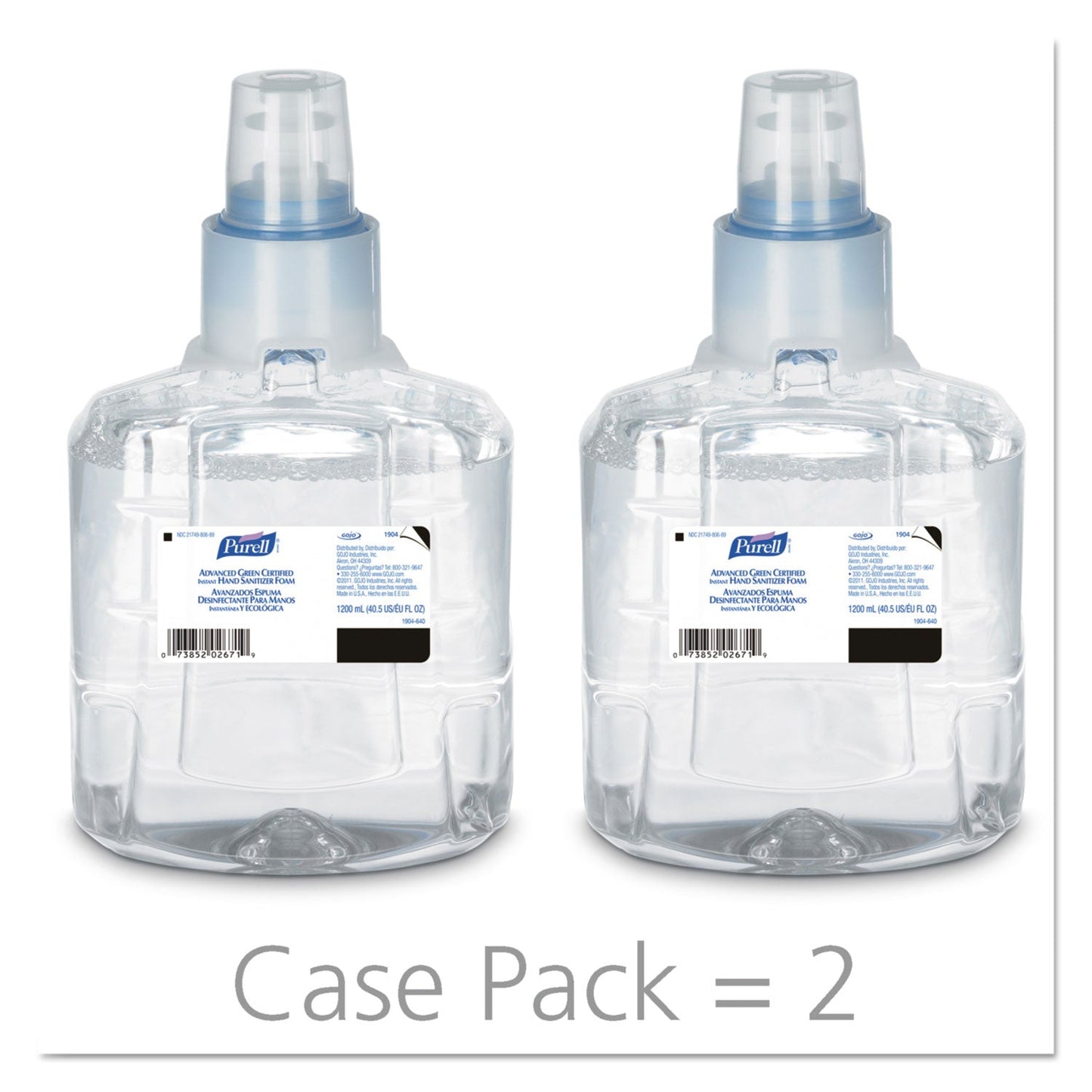 PURELL Advanced Hand Sanitizer Green Certified Foam Refill, For LTX-12 Dispensers, 1,200 mL, Fragrance-Free, 2/Carton