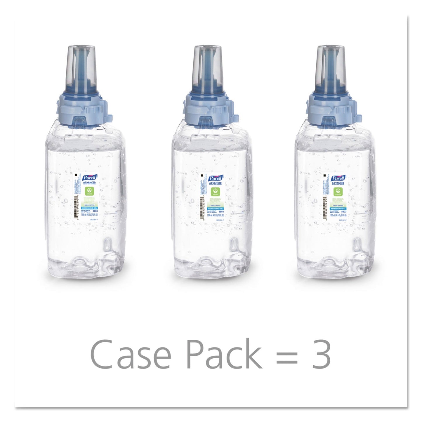 PURELL Advanced Hand Sanitizer Green Certified Gel Refill, For ADX-12 Dispensers, 1,200 mL, Fragrance-Free, 3/Carton