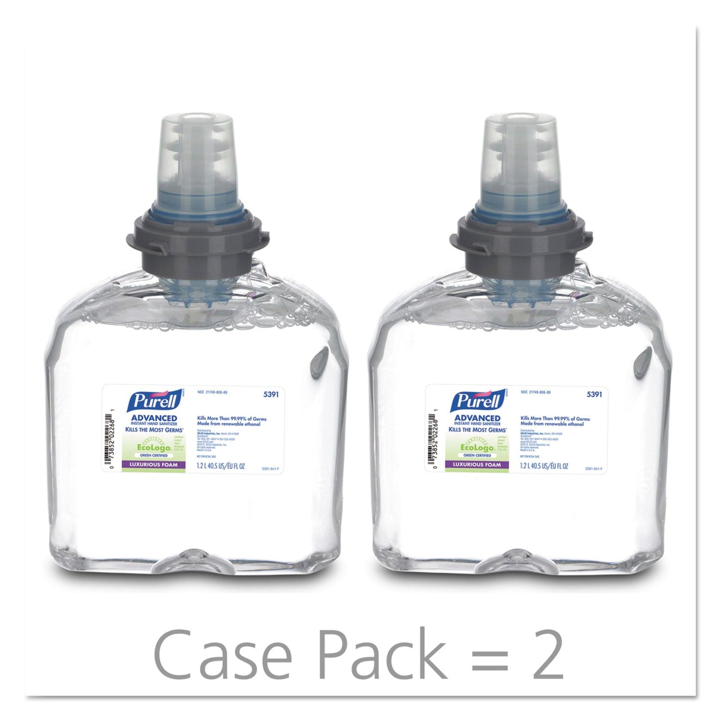 PURELL Green Certified TFX Refill Advanced Foam Hand Sanitizer, 1,200 mL, Fragrance-Free, 2/Carton