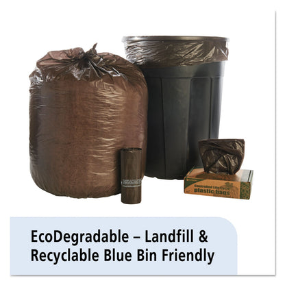 Stout Controlled Life-Cycle Plastic Trash Bags, 39 gal, 1.1 mil, 33" x 44", Brown, 40/Box