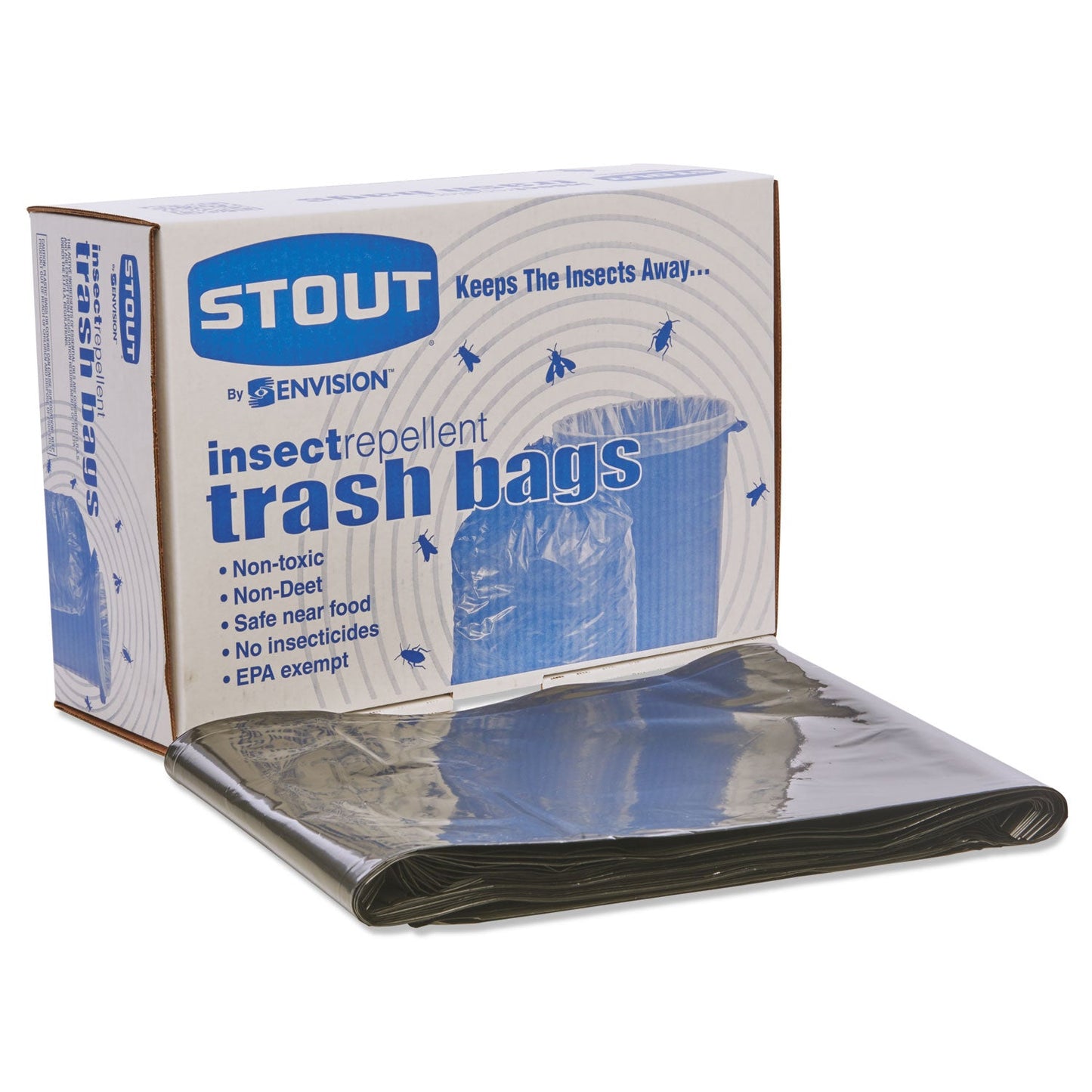 Stout Insect-Repellent Trash Bags, 45 gal, 2 mil, 40" x 45", Black, 65/Box