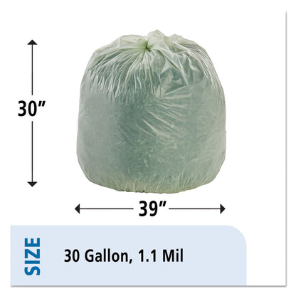 Stout EcoSafe-6400 Bags, 30 gal, 1.1 mil, 30" x 39", Green, 48/Box