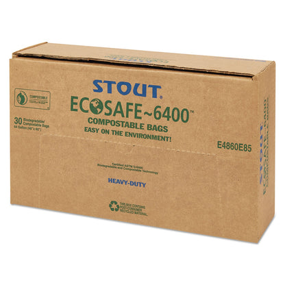 Stout EcoSafe-6400 Bags, 64 gal, 0.85 mil, 48" x 60", Green, 30/Box