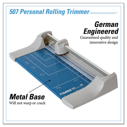Dahle Rolling/Rotary Paper Trimmer/Cutter, 7 Sheets, 12" Cut Length, Metal Base, 8.25 x 17.38