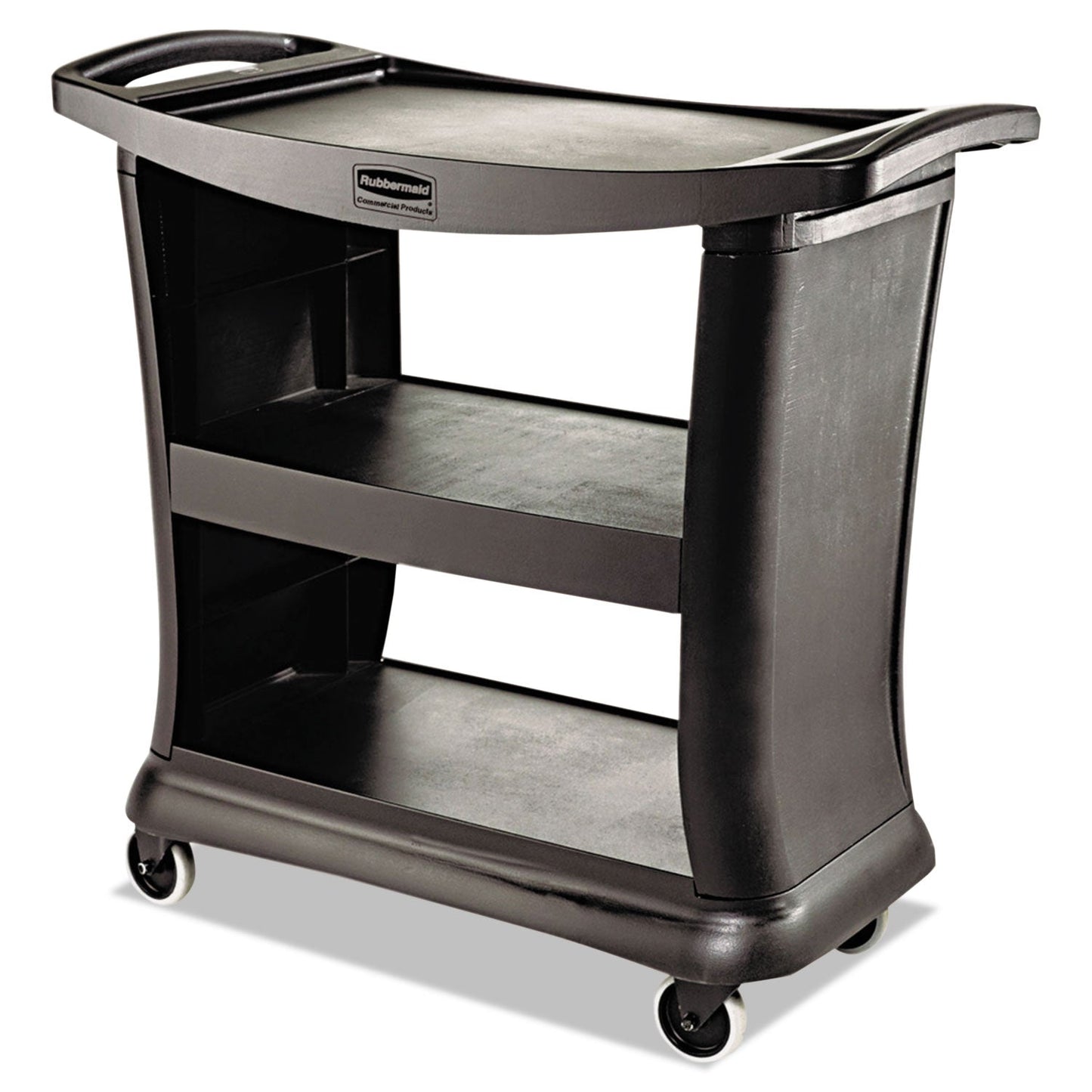 Rubbermaid Executive Service Cart, Plastic, 3 Shelves, 300 lb Capacity, 20.33" x 38.9" x 38.9", Black