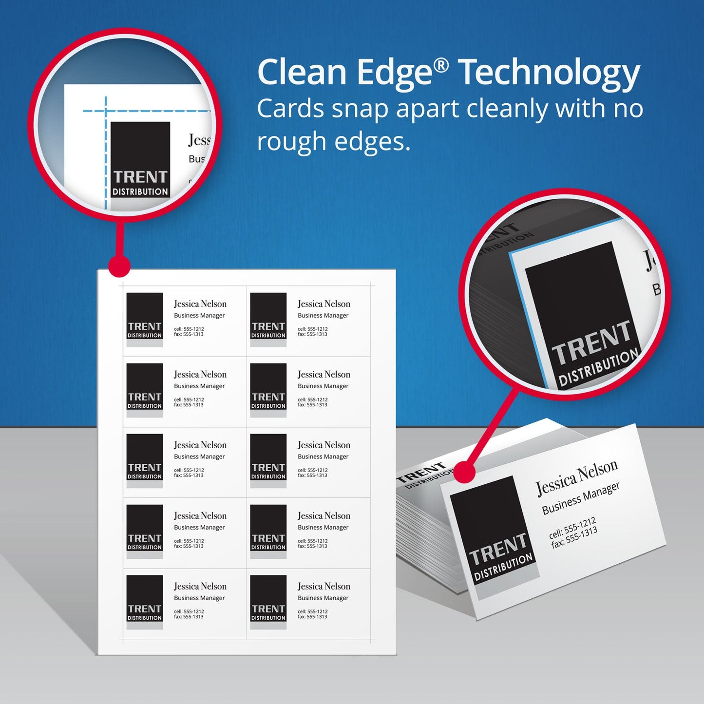 Avery True Print Clean Edge Business Cards, Inkjet, 2 x 3.5, White, 200 Cards, 10 Cards/Sheet, 20 Sheets/Pack