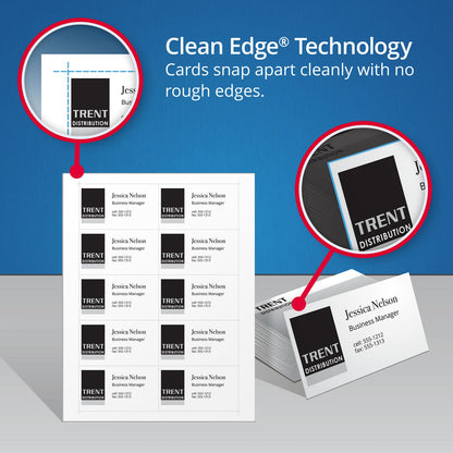 Avery True Print Clean Edge Business Cards, Inkjet, 2 x 3.5, White, 200 Cards, 10 Cards/Sheet, 20 Sheets/Pack