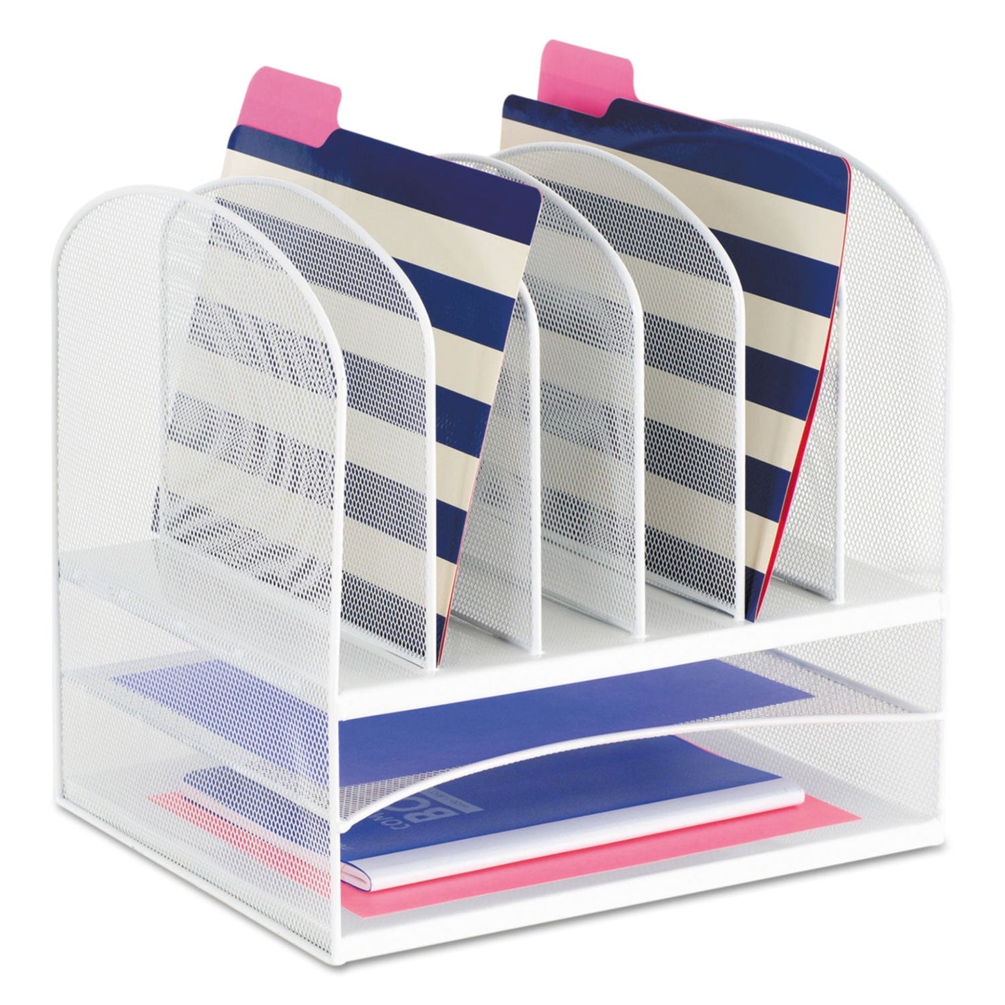Safco Onyx Mesh Desk Organizer with Two Horizontal and Six Upright Sections, Letter Size Files, 13.25" x 11.5" x 13", White