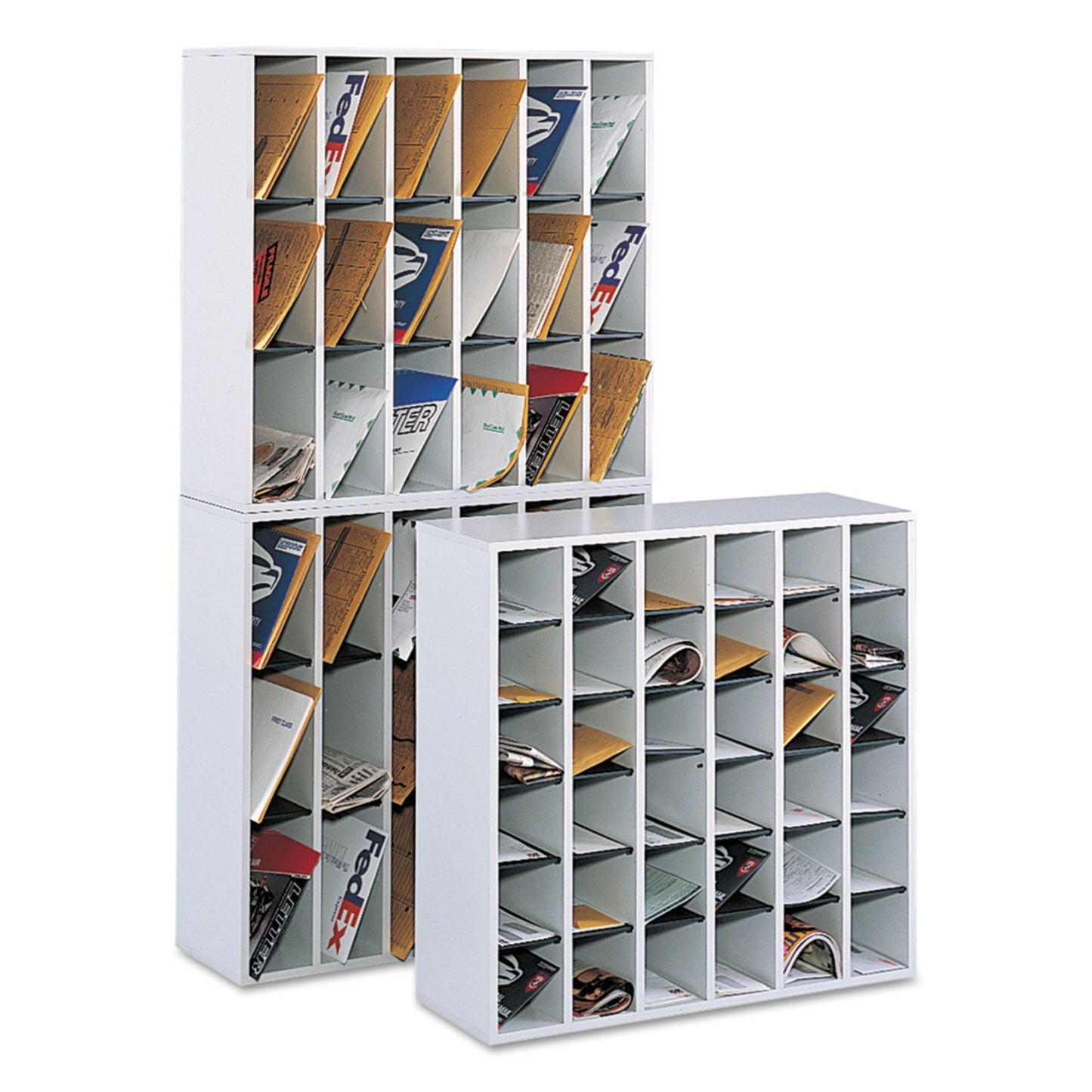 Safco Wood Mail Sorter with Adjustable Dividers, Stackable, 36 Compartments, 33.75 x 12 x 32.75, Gray