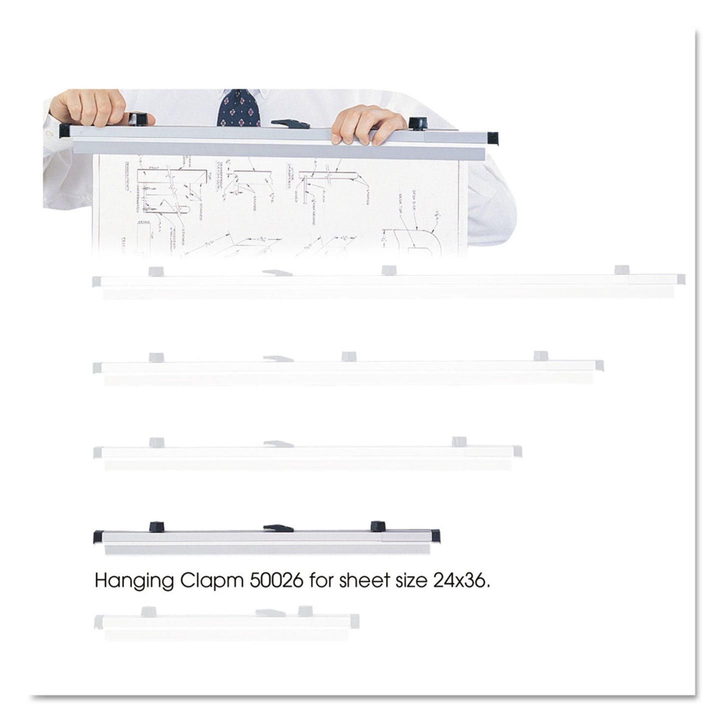 Safco Sheet File Hanging Clamps, 100 Sheets Per Clamp, 24" Length, 6/Carton