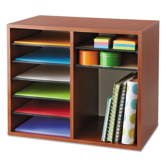 Safco Fiberboard Literature Sorter, 12 Compartments, 19.63 x 11.88 x 16.13, Cherry