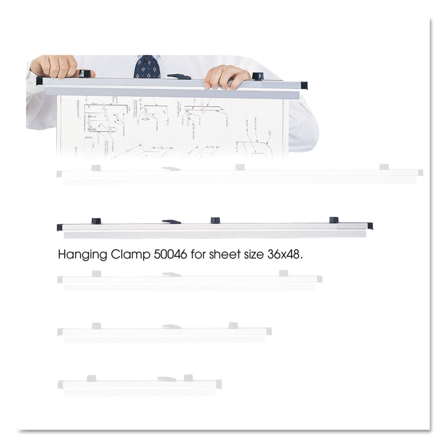 Safco Sheet File Hanging Clamps, 100 Sheets Per Clamp, 36" Length, 6/Carton