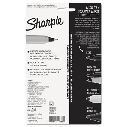 Sharpie Ultra Fine Tip Permanent Marker, Extra-Fine Needle Tip, Black, 5/Pack