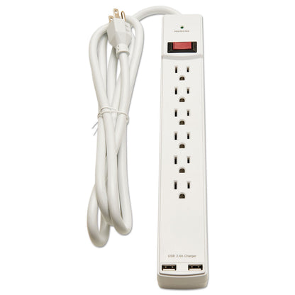 Innovera Surge Protector, 6 AC Outlets/2 USB Ports, 6 ft Cord, 1,080 J, White