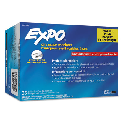 EXPO Low-Odor Dry Erase Marker Office Value Pack, Extra-Fine Needle Tip, Black, 36/Pack