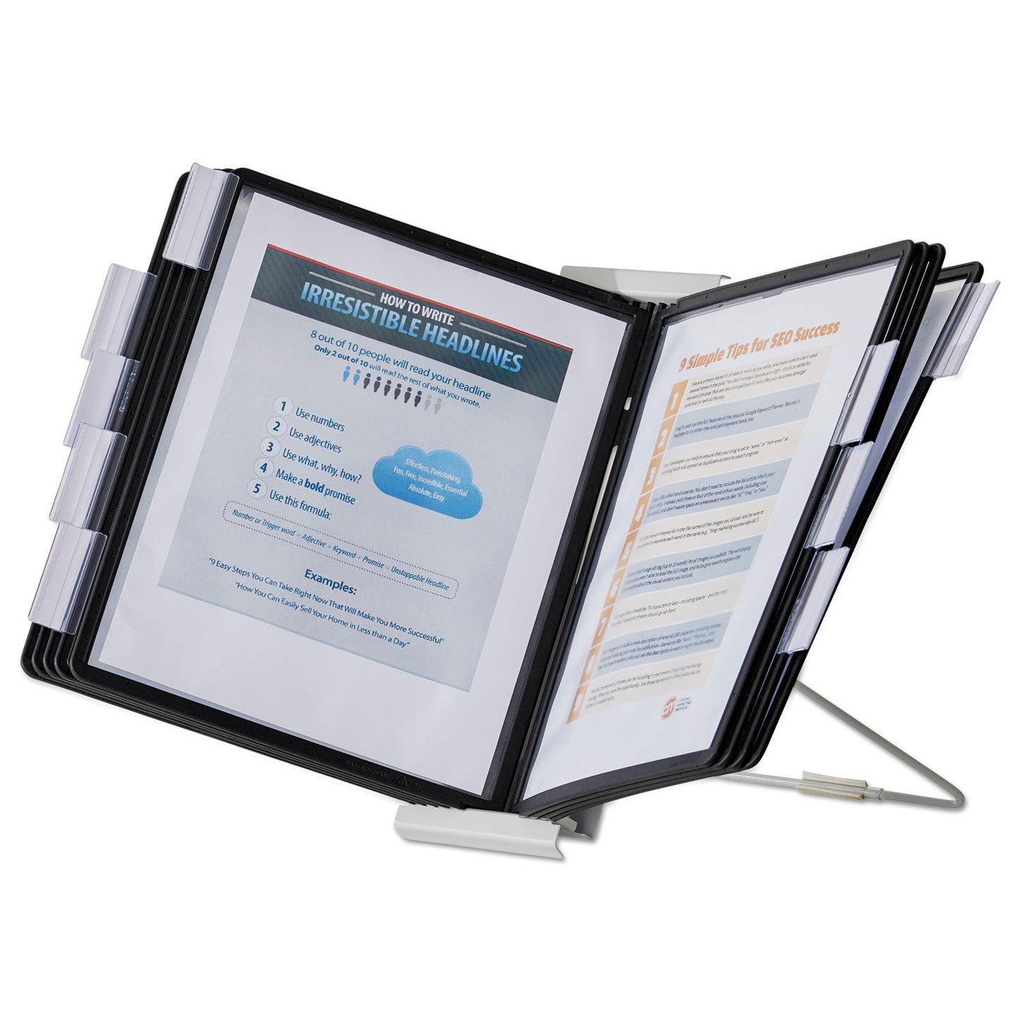 Durable InstaView Expandable Desktop Reference System, 10 Panels, Black Borders