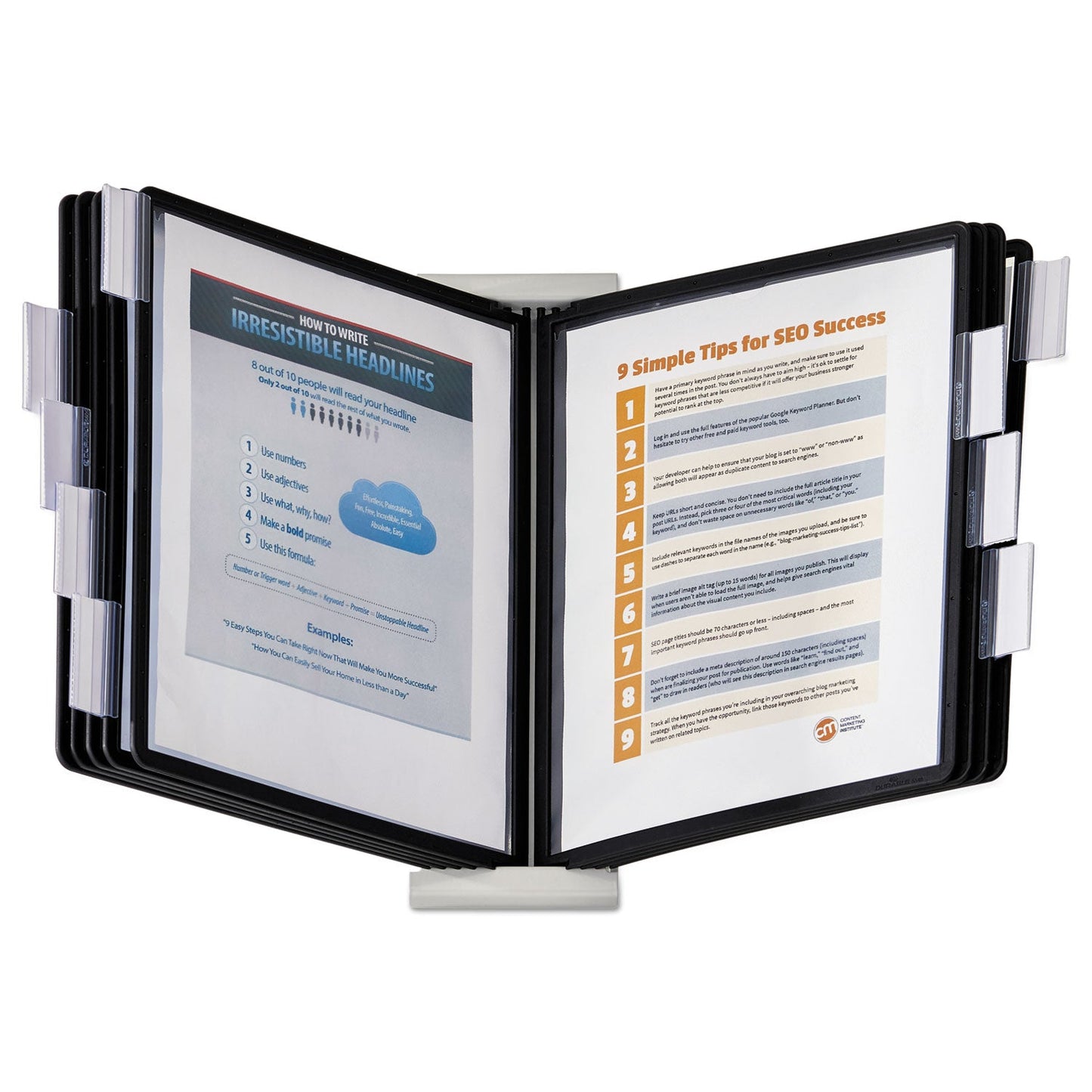 Durable InstaView Expandable Desktop Reference System, 10 Panels, Black Borders