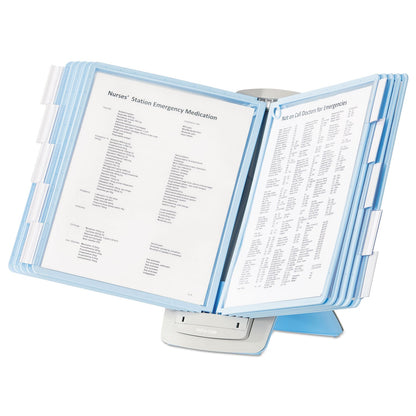 Durable SHERPA Style Desk-Mount Reference System, 10 Panel, 20 Sheet Capacity, Blue/Gray