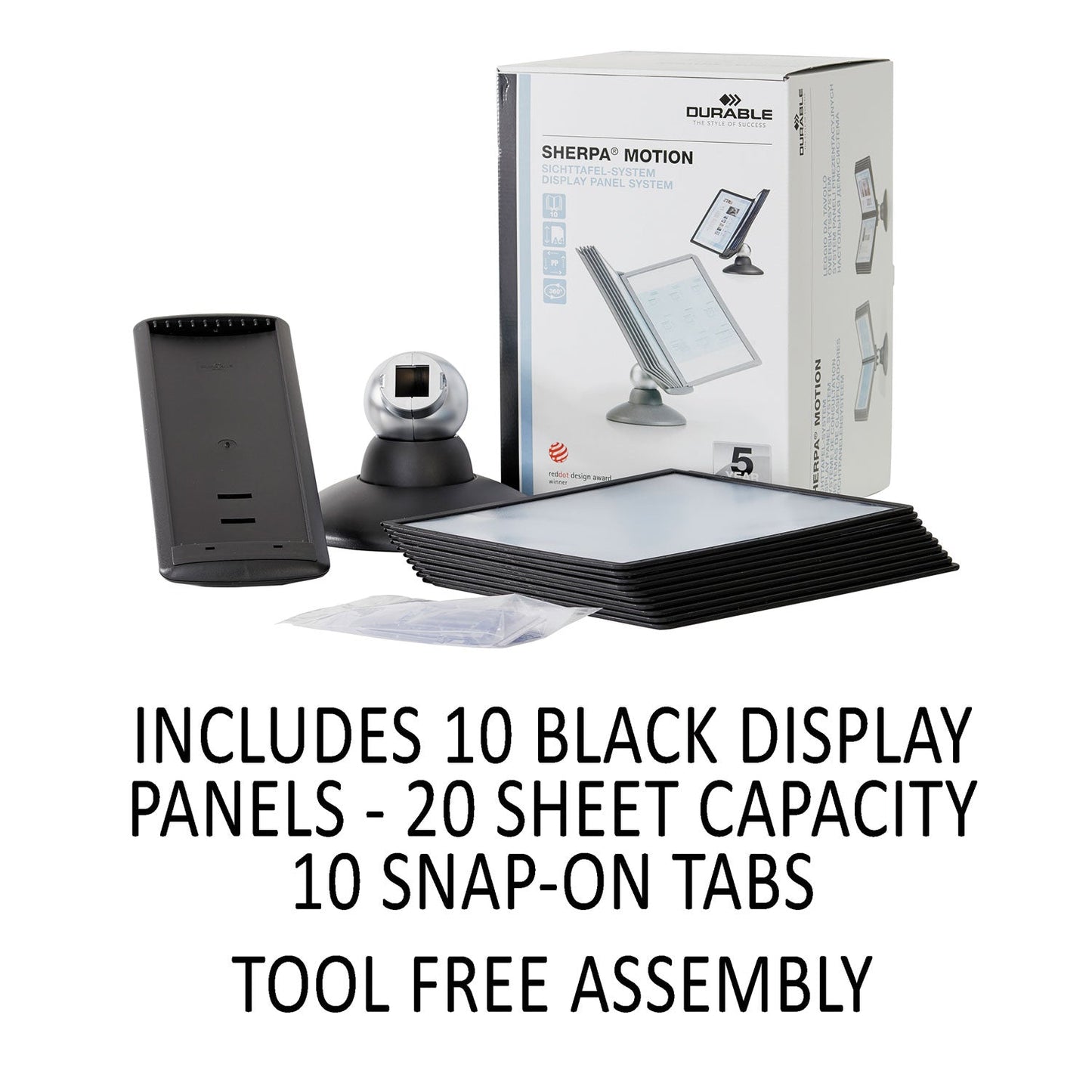 Durable SHERPA Motion Desk Reference System, 10 Panels, Black Borders