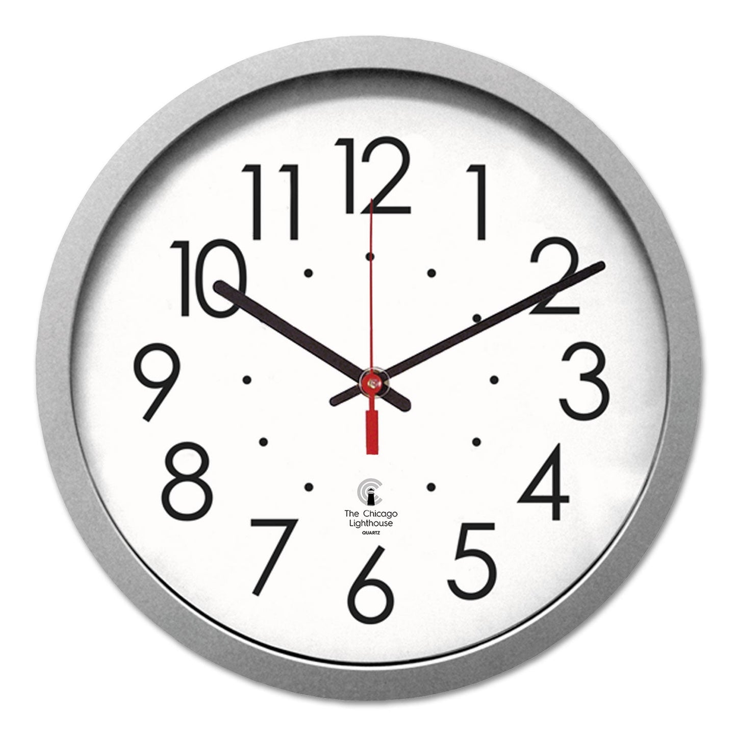 Chicago Lighthouse Silver Contemporary Clock, 14.5" Overall Diameter, Silver Case, 1 AA (sold separately)