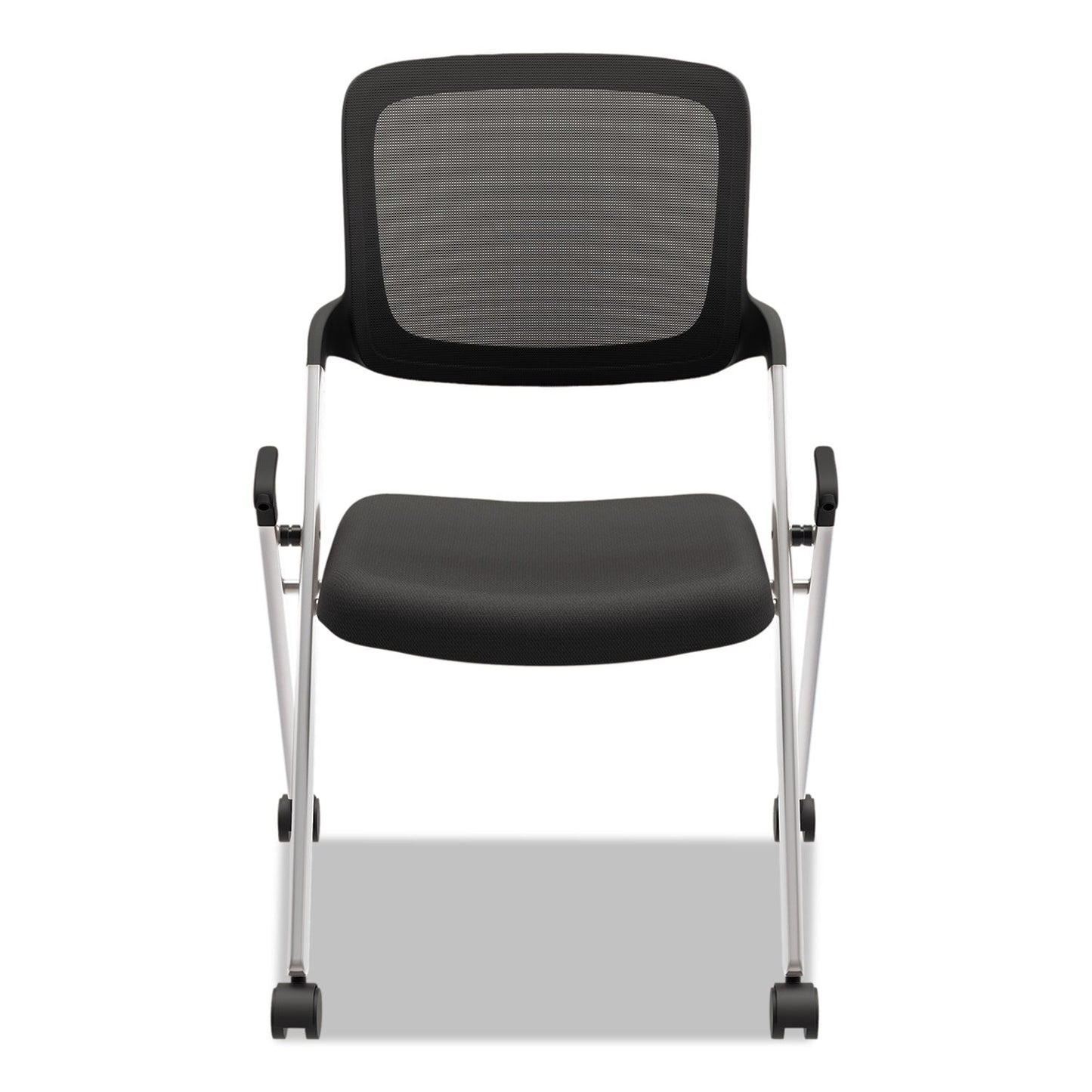 HON VL304 Mesh Back Nesting Chair, Supports Up to 250 lb, Black Seat/Back, Silver Base