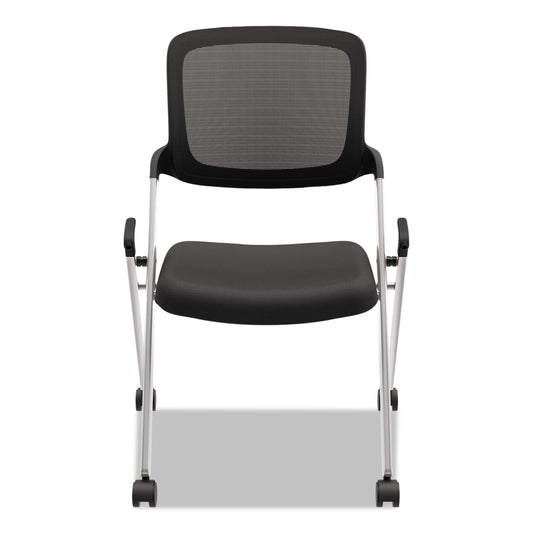 HON VL304 Mesh Back Nesting Chair, Supports Up to 250 lb, Black Seat/Back, Silver Base