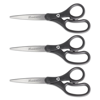 Westcott KleenEarth Basic Plastic Handle Scissors, 8" Long, 3.25" Cut Length, Black Straight Handles, 3/Pack