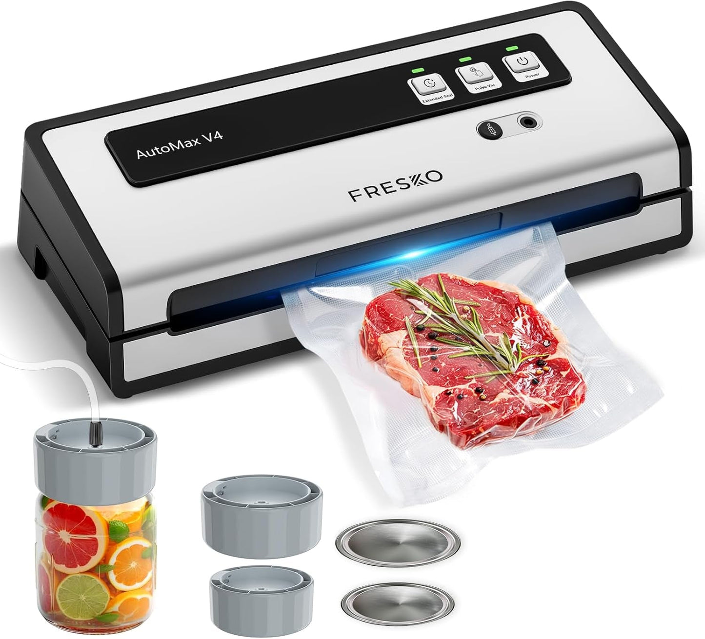 FRESKO Vacuum Sealer Machine with Automatic Bag Detection, 0.2-Inch Widened Heating Strip, Compact Food Sealer, Easy to Use, Starter Kit