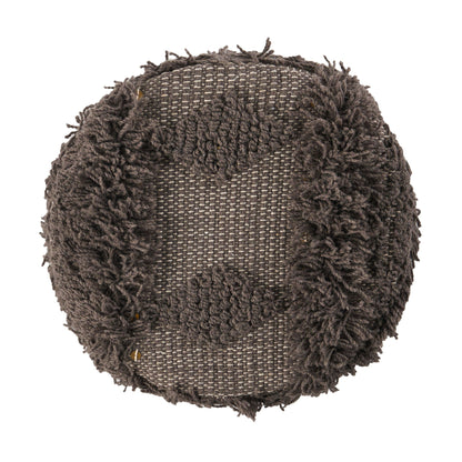 Roja - Handcrafted Wool & Cotton Foot Stool With Eucalyptus Wood Frame - Dark Brown