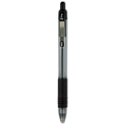 Zebra Z-Grip Ballpoint Pen, Retractable, Medium 1 mm, Black Ink, Clear Barrel, 12/Pack