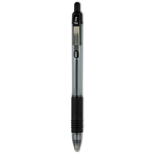 Zebra Z-Grip Ballpoint Pen, Retractable, Medium 1 mm, Black Ink, Clear Barrel, 12/Pack